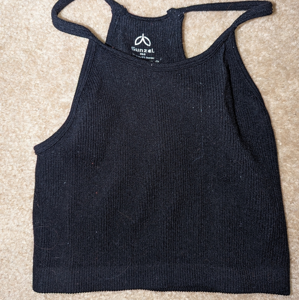 Sunzel, black, ribbed, cropped, racerback tank w/o padding size XS/S